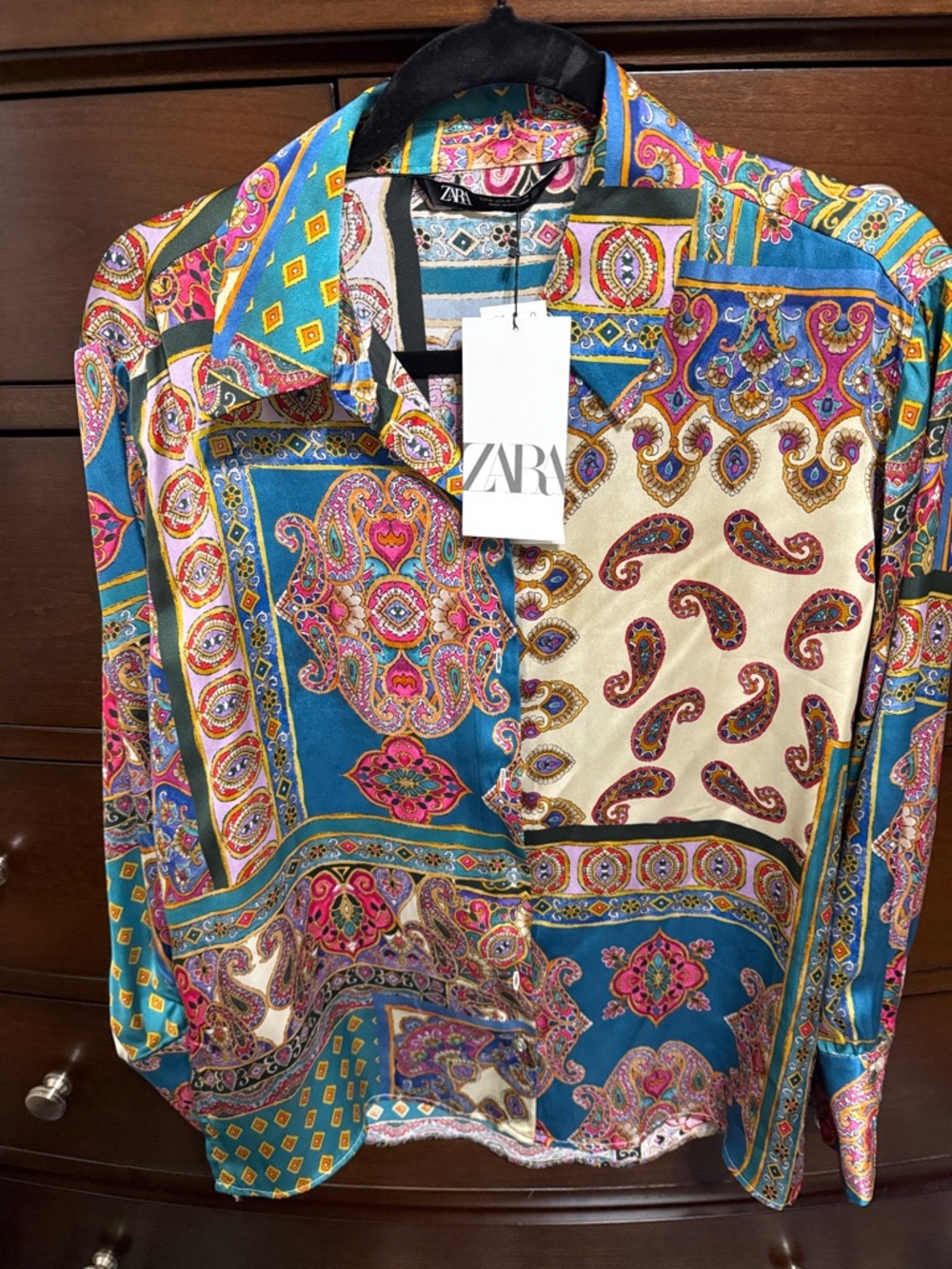 Zara Multicolor Paisley Patchwork Button-Down Shirt